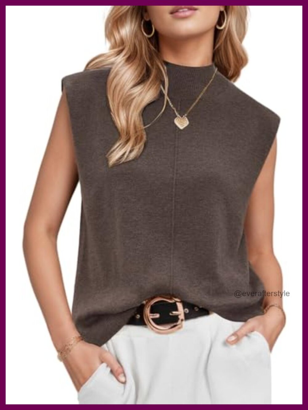 Wool Blend Mock Neck Sweater Vest Sleeveless Work Tank Top